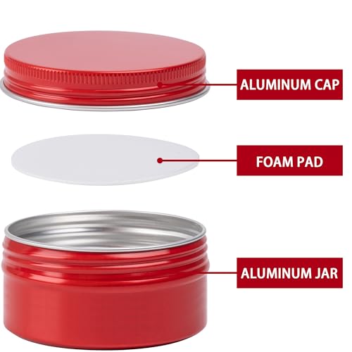 24 Pack 4oz/120ml Screw Top Aluminum Tin Jars with Screw Lids and Blank Labels - Refillable 120ml Metal Containers for Lip Balms, Candles, Salves, Spices, Crafts(Red)4