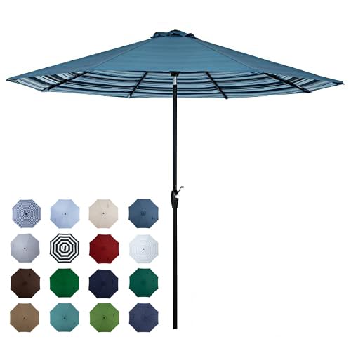 Tempera 10ft Patio Market Outdoor Table Umbrella with Auto Tilt and Crank,Large Sun Umbrella with Sturdy Pole&Fade resistant canopy,Easy to set, Dual Blue
