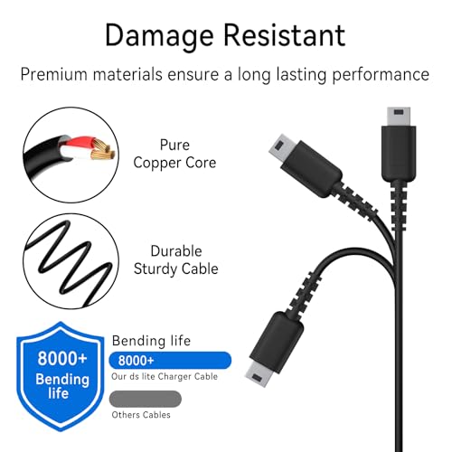Image of Tobfit DS Lite USB Charger Cable Compatible for Nintendo DS Lite /NDSL, 3.9ft /120cm (NOT for 3DS, 2DS, DSi, DS)