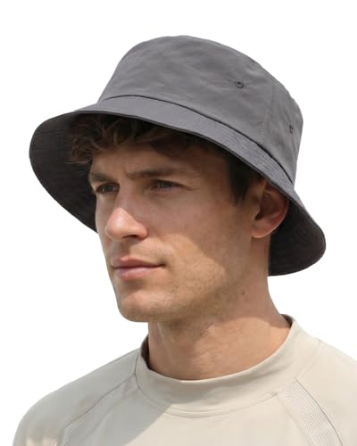 Extra Large Lightweight Bucket Sun Hat,Outdoor Sunblock Hat for Big Heads 24.5'-25.5',Breathable Summer Travel Hats Gray