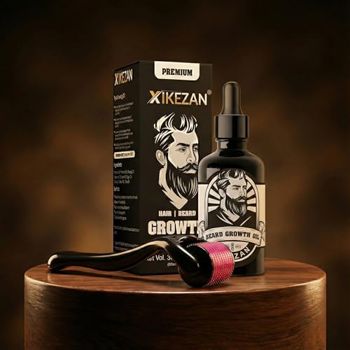 Image of XIKEZAN Men's Beard oil for men & Hair Growth -30ml | All Natural Formula for a Fuller | Healthier Beard and Hair - Softens, Strengthens | Promotes Growth (30ml) (Beard Oil with Roller)