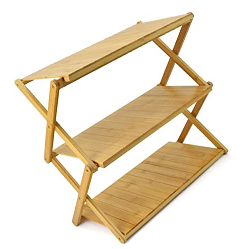 Naroote Estante de Almacenamiento Plegable de Madera, Estante Portátil de Múltiples Capas para Acampar Al Aire, de Pie con Soporte de Carga Que Ahorra Espacio para Mochileros y Senderismo (3 Capas)