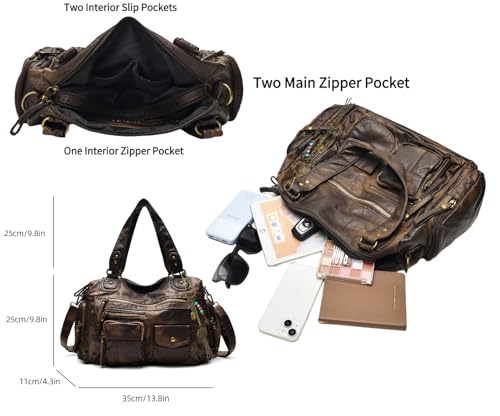 Image of Worldlyda Crossbody Bags for Women Large Tote Soft Leather Purses Washed Y2K Hobo Vintage Handbag Shoulder City Bag