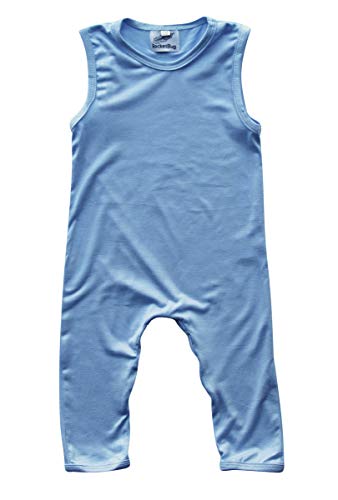 Sleeveless Baby Romper for Boys and Girls (6-12 Months (Medium), Silky Light Blue)