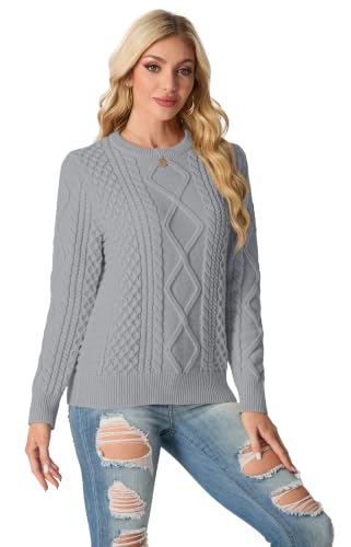 Image of GRECERELLE 2026 Womens Fall Winter Long Sleeve Casual Pullover Sweater Tops | Crewneck, Cable Knit, Chunky, Vintage Style, Anti-static(XS-2XL)