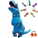 REKUCCI ティラノサウルス 着ぐるみ 恐竜 コスプレ ハロウィン コスチューム インフレータブルスーツ 大人 子供 膨張式 クリスマス 誕生日 文化祭 イベント (大人150CM-190CM, 青色)