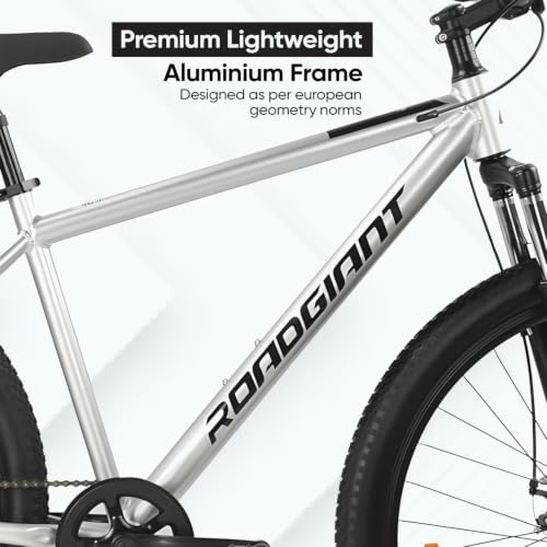 Image of ROADGIANT Filipino 24T MTB Aluminum Alloy Frame Bicycle with Dual Disc Brakes Single Speed Front Suspension Unisex for All-Terrain Riding (Silver)