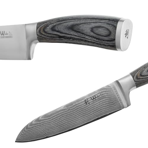 Foto von Wakoli Edis Damastmesser Set 3-teilig I Santoku Messer groß und klein sowie Gemüsemesser Allzweckmesser aus 67 Lagen Damaststahl mit VG10 Kern 60±2 HRC I Pakkaholzgriff I Küchenmesser Set in Holzbox