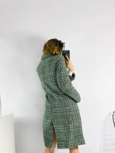 Face Dream Women Classic Lattice Winter Overcoat Lapel Double Breasted Woolen Long Coat - Thumbnail 4