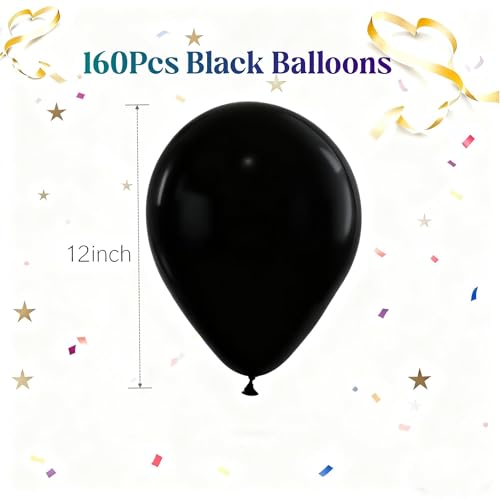 Image of 160pcs Black Balloons 12 Inch Matte Latex Balloons for Graduation Birthday Wedding Party Decorations