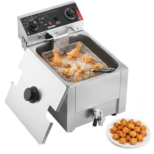 Image of VEVOR Commercial Electric Deep Fryer, Oil Filtration Upgrade, 9.51 Qt, 1750W Stainless Steel Countertop Fryer with Basket and Lid, Temp Control, Oil Drain Valve for Commercial Restaurant Use, Silver