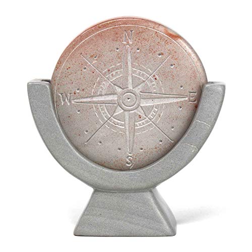 Global Crafts Hand-Carved Compass Soapstone Sculpture, 2-Piece Set, Two-Tone Gray, Made In Kenya (Ksacmp-Lg) #TOP10