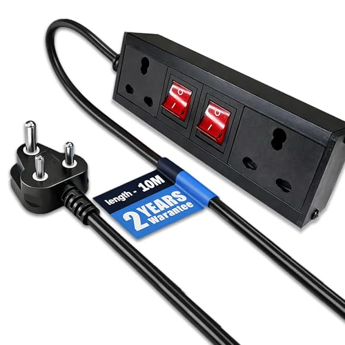 Image of MX 16 Amp Extension Cord Electric Board with 10m Heavy Duty Wire | 250V Power Extension Board | 16A /20A Socket with Dual Switch for Home & Office Appliances