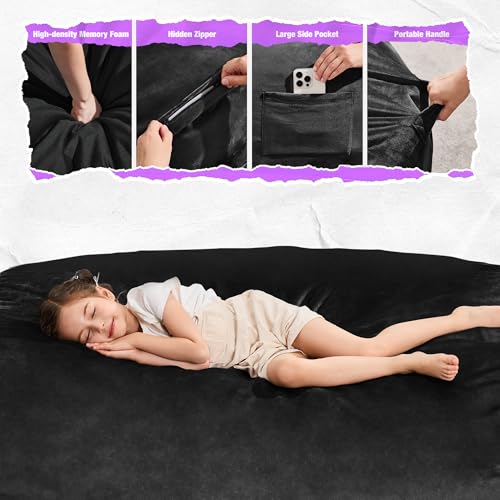 Image of Hobestluk 4FT Bean Bag Chair Large Beanbag with Removable Cover Adult Bean Bag Chair with Portable Handle Desgin for Living Room Bedroom (Black, 4FT)