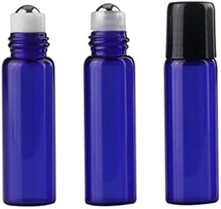 12 New 5ml Cobalt Blue Glass Roller Bottles Roll On Bottle Container with Metal Ball for Essential Oil Aromatherapy Perfumes and Lip Balms - 3ML Dropper Included