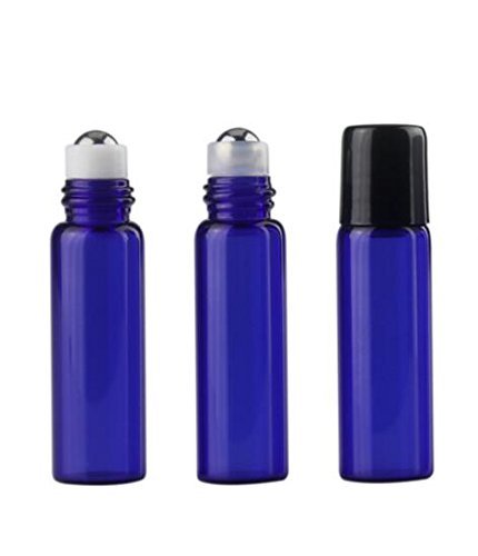 12 New 5ml Cobalt Blue Glass Roller Bottles Roll On Bottle Container with Metal Ball for Essential Oil Aromatherapy Perfumes and Lip Balms - 3ML Dropper Included