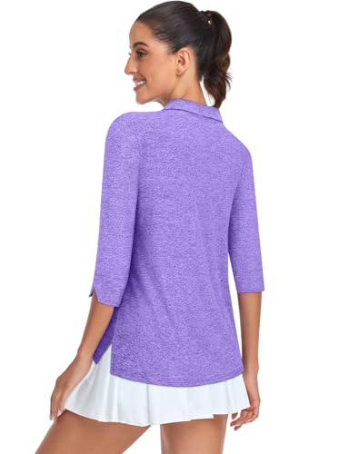 Viracy Women's Golf Shirts 3/4 Sleeve Sun Protection Quarter Zip with Zipper Pockets Athletic Polo Workout Tops S-2XL4