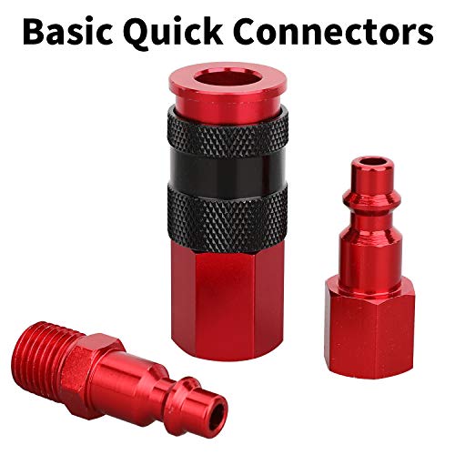 Hromee 1/4 In X 25 Ft Polyurethane Recoil Air Hose With Bend Restrictors Compressor Hose With 1/4" Industrial Universal Quick Coupler And I/M Plug Kit, Red #TOP3