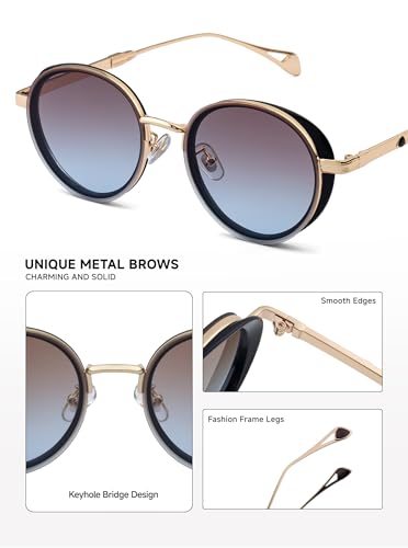 Image of Classic& Vintage Sunglasses for Women Metal Frame Round Shades Circular Sunnies(2A409)