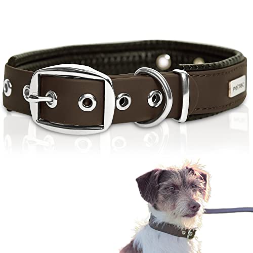 PetTec Trioflex Collar para Perros - para Cachorros Pequeños, Medianos y Grandes - Acolchados para Perros Grandes - Fuerte e Impermeable - Trenza Textil, Costura Reforzada, Hebilla Doble - Marrón