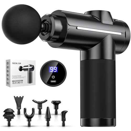 Pistola de Masaje Muscular, Masajeador de Muscular de Tejido Profundo con 32 Velocidades, 8 Cabezales de Masaje Pistola Masajeadora para Aliviar el Dolor Muscular