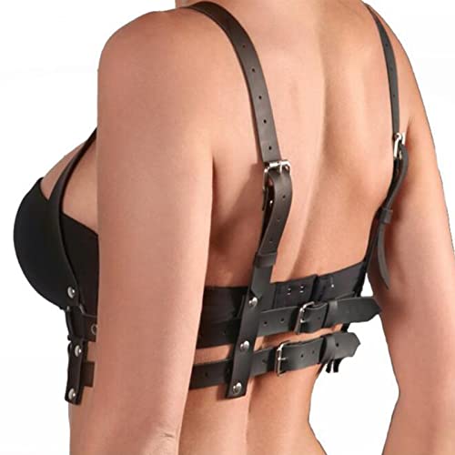 BDSMYEE Leder Harness, BDSM Dessous, BH Body Harness, Sexy Outfit für Damen, Domina, Rave, Fetisch Kleidung (F)