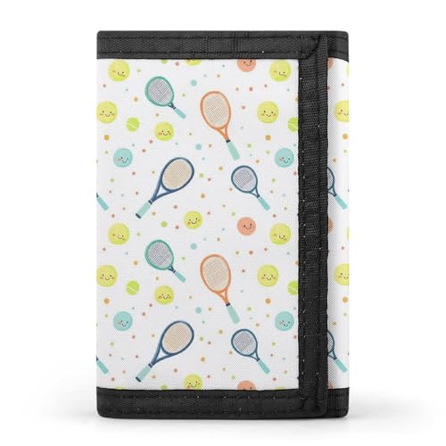 Cute Tennis Racket Print Wallet for Men, 8 Credit Card Holder Slim Minimalist Front Pocket Small Mens Bifold Wallets