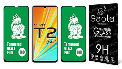 Image of Saola 18D Tempered Glass With Inbuilt AirBag Borders For Vivo T2 5G (Pack Of 2) with Free Installation Kit. Full screen Coverage - 6.38 inch