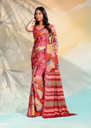 Image of Jaanvi fashion Women's Crepe Silk Saree with Unstitched Blouse Piece | Soft Lightweight Traditional Ethnic Wear Saree for Party, Wedding, Festival