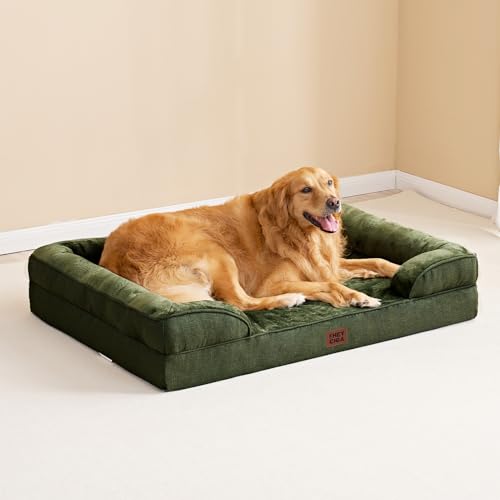 EHEYCIGA Orthopädisches Hundebett Kleine Hunde, 76x51cm, Memory Foam Hundekorb Mittelgroße Hunde, Waschbar Hundesofa Wasserdicht rutschfest, Hundecouch mit Hohem Rand, Dunkel Grün