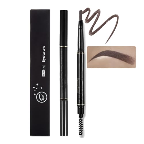 Dual-Ended Eyebrow Pencil with Ultra-Fine Tip & Spoolie Brush - Waterproof Long-Wear Vegan Brow Definer for Natural Hair-Like Strokes - Precise Smudge-Proof Brow Makeup for Daily (Dark Brown)