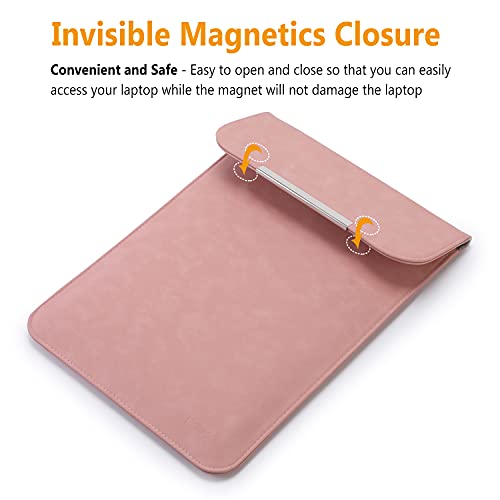 Hyzuo 13 Inch Laptop Sleeve Compatible With Macbook Air M2 A2681 13.6" Display, Macbook Air 13 M1 2018-2022, Macbook Pro 13 M2 M1 2016-2022, Faux Suede Leather Case With Accessory Bag, Metal Trim Pink #TOP4