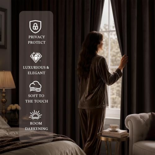 Image of MIULEE Brown Blackout Velvet Curtains Drapes 96 Inch Long 52 inchx96 inch Bedroom