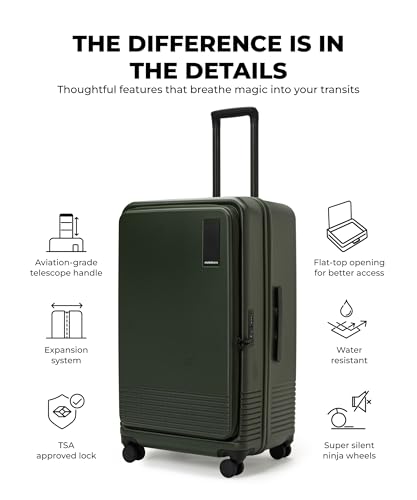 Image of MOKOBARA Access Trunk Luggage Expandable Trolley Bag-77cm(105L expands Upto 115L),Polycarbonate Hardshell,Flat-Top Opening,TSA Lock,8 Silent Wheels,for 15+ Day Trip,Green(Seaweed Green)
