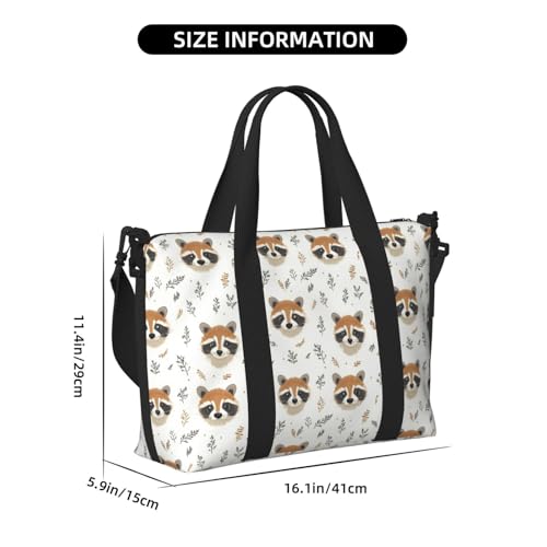 Laptop Tote Bag for Women Work - Floral Raccoon Cute Print Weekender Overnight Bags for Women Travel, Gym Duffle Bag for Men, Personal Item Crossbody Travel Bags for Men Carry On2