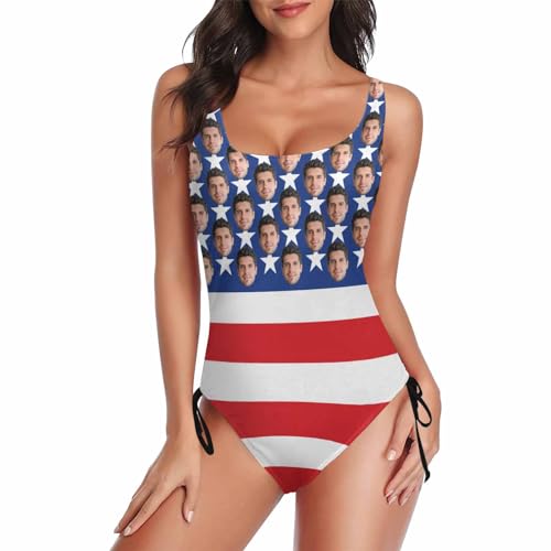 Custom Bathing Suits with Face Printed Personalized Swimsuits with Picture of Husband Pet Photo for Women