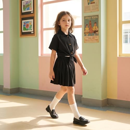 Image of HIHA Girls 3 Piece Outfit Cami Crop Tops Skirt Set with Button Down Shirts Size 6-12