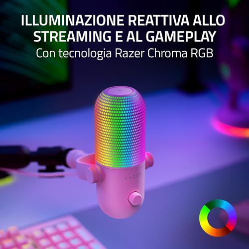 Razer Seiren V3 Chroma - Microfono Usb Rgb - A Condensatore Supercardioide Con Funzione Tap-To-Mute (Illuminazione Reattiva, Limitatore Di Guadagno Digitale E Ammortizzatore Integrato) Quartz - 2