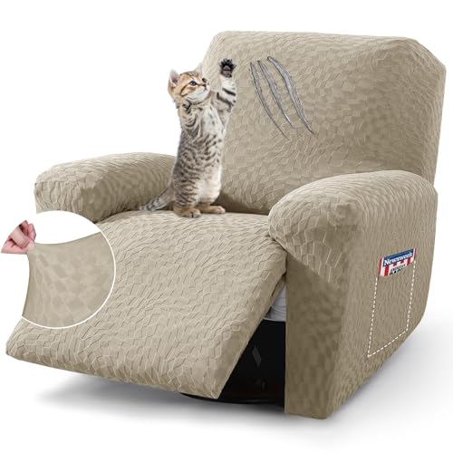 Image of ZNSAYOTX 2026 Stretch Recliner Cover 3-Piece (24 inch-37 inch) Super Soft Recliner Chair Covers with Big Pocket & Anti Slip Ties Stay in Place, Lazy Boy Reclining Slipcover Easy to Put on Off Washable, Khaki