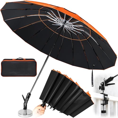 New 60 Folding 16 Ribs Magnetic Umbrella Designed for Outdoor Work 600lb Strong Suction Hvac Umbrella With Magnetic Base & Clamp Inverted Ribs 2-in-1 Sun & Rain Protection Portable for HVAC(Orange)