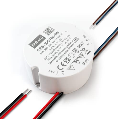 illuburg Transformateur LED Variable TRIAC 700mA Courant Constant 15W - 30W pour Lampe LED Bloc d'Alimentation Driver Cover