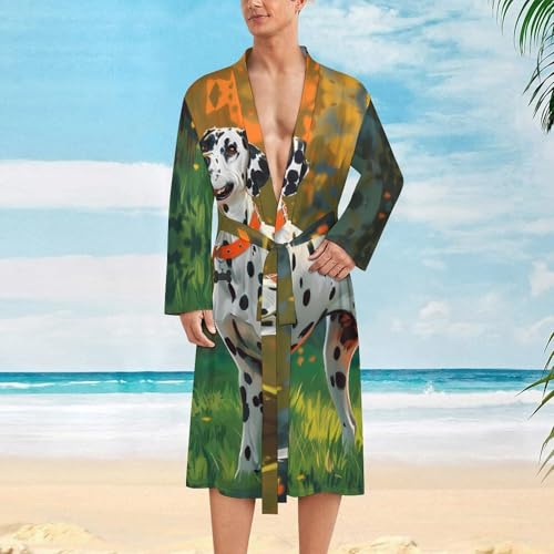 Dalmatian Dog Painting Funny Men's Robe Soft Lightweight Bathrobe Long-sleeve Spa Robes2