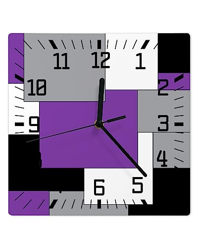HERBED Wall Clock Wooden Wall Clocks Abstract Art Patchwork Purple