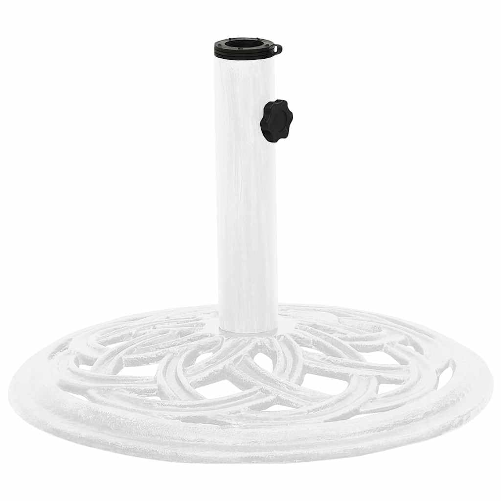 Stojak na parasol przeciwsłoneczny z żeliwa – stabilna podstawa parasola z kwiatowym wzorem – biały – w zestawie adapter do drążków parasola 35/38/48 mm