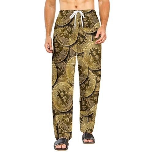 Coin Bitcoin Pattern Men's And Women's Comfortable Casual Pajama Pants with Drawstring L