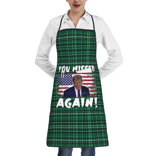 nopicsn You Missed Again Apron for cooking with Pockets Women Men Kitchen Chef Funny Aprons