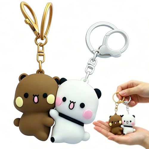 2 Stück Bubu Dudu Schlüsselanhänger Bubu Dudu Cartoon Panda Paar Schlüsselanhänger Dudu Bubu Niedlicher Handtaschen Schlüssel Anhänger für Kinder Mädchen Rucksack Anhänger Pärchen Geschenke (A)