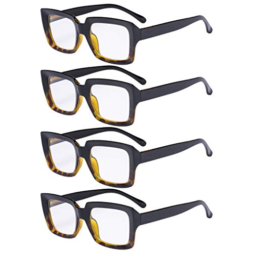 Eyekepper pack de 4 elegantes gafas de lectura para mujer gafas para presbicia cuadradas de gran tamaño - Negro/Carey +0,75