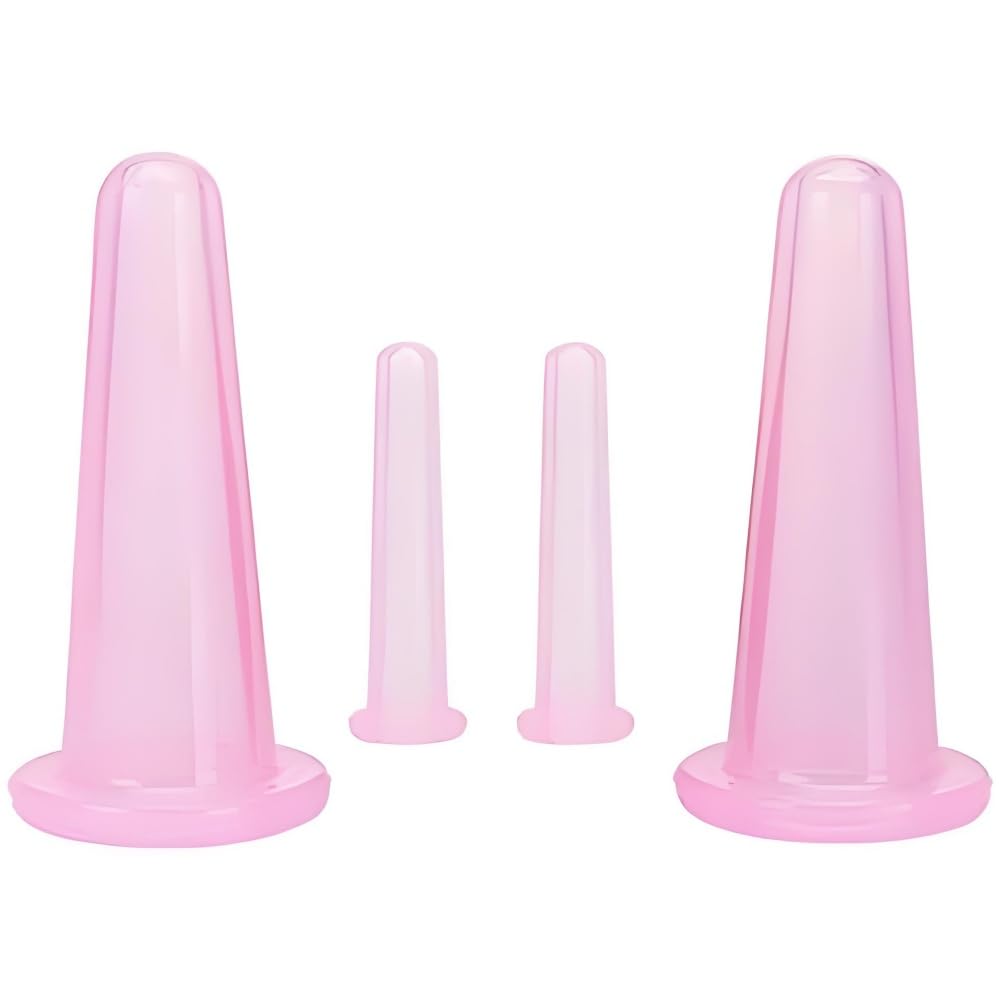 4 Stück Facial Schröpfen Therapie Set Anti Cellulite, Silikon Vakuum Schröpfbecher für Gesicht und Augen Schröpfen Massage Manuelle Rückenmassagegeräte (2 Klein + 2 Groß) (Rosa)