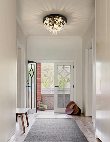 Pasoar Modern Black Crystal Chandelier 15.7 Inch Wide Modern Crystal Chandelier E12 Bulb (Bulb Not Included) 4 Light Dining Room Living Room Kitchen Island Bedroom Ceiling Lighting Fixture #TOP3